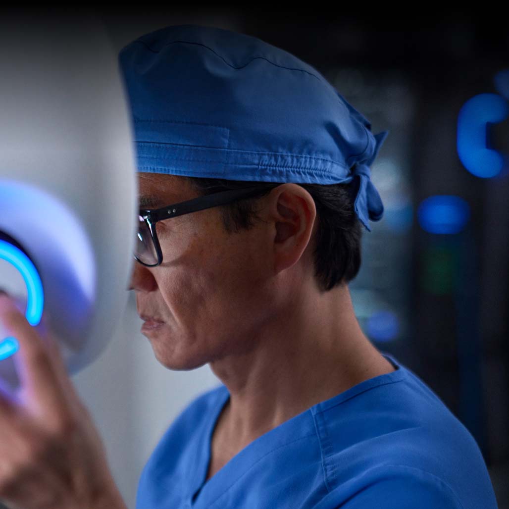 Surgeon at da Vinci 5 console